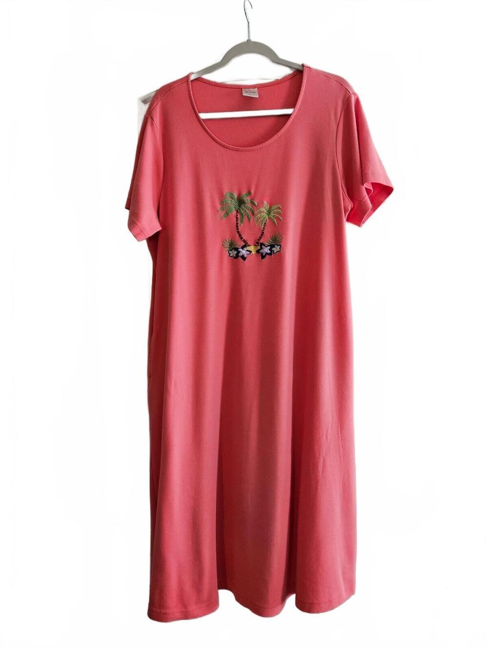 Vintage Y2K BLAIR Coral Pink Embroidered Palm Tree Knit Lounger-Size XL